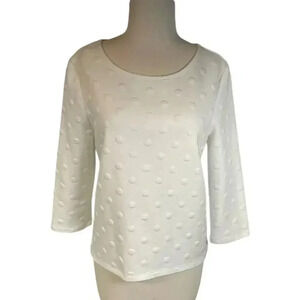 Anthropology W5 Polka Dots White Knit 3/4 Sleeve Women's Top Size M Used